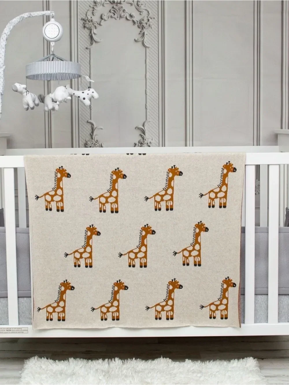 Baby Giraffe Print Beige Cotton Blanket(Size 32”x  40”)